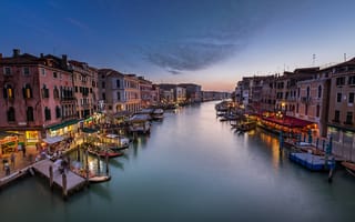Картинка Италия, Grand Canal, Rialto Bridge, Venice, канал, channel, Italy, sunset, Венеция, Panorama