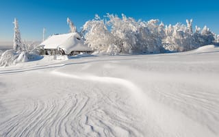 Картинка снег, пейзаж, дом, зима