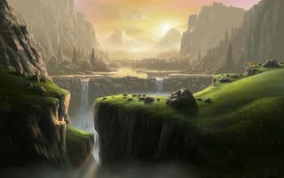 Картинка водопад, лес, Fel-X, горы, пума