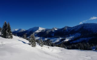 Картинка Зима, деревья, горы, снег