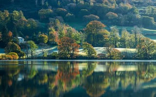 Картинка Камбрия, деревья, Coniston, Конистон, Cumbria, озеро, склон, Англия, осень, England