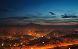 Картинка Armenia, Ереван, облака, ночь, небо, горы, Yerevan, Армения, огни