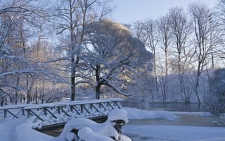 Картинка парк, природа, мороз, мостик, зима, снег