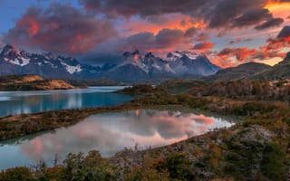 Картинка облака, река, Chile, ☁, горы, Patagonia