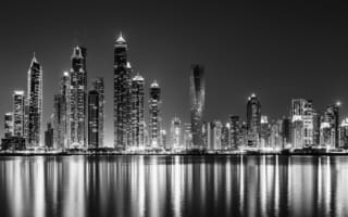 Картинка Дубай, Metallic Marina, отражение, чб
