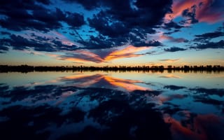 Картинка озеро, вечер, отражения, небо, облака