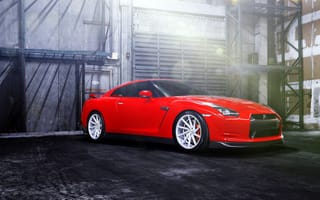 Картинка Nissan, wheels, vossen, red, GTR, frontside