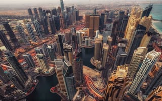 Обои высота, панорамма, ОАЭ, Дубаи, город, небоскребы