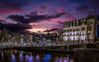 Картинка здания, Нидерланды, дома, ночной город, Йордан, Amsterdam, набережная, Netherlands, Амстердам, Singelgracht Canal, канал, Голландия, Jordaan