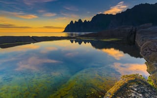 Картинка море, Tungeneset, закат, Норвегия, горы, Norway