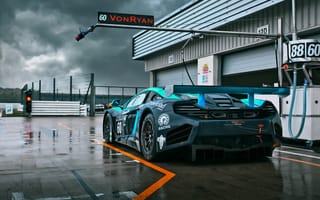 Картинка McLaren, Von Ryan Racing, мокрый трек, MP4-12C, тучи, GT3