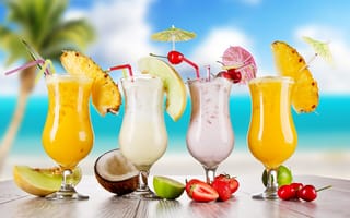 Картинка strawberry, food, fruits, coconut, summer, glasses, коктейль, lime, cocktails, cocktail, melon, лето, cherry