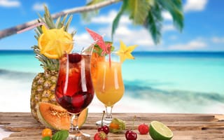 Картинка strawberry, лето, cherry, glasses, pineapple, cocktail, food, summer, lime, coconut, fruits, cocktails, коктейль, melon