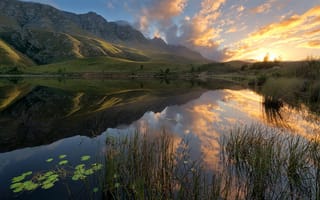 Картинка Южная Африка, горы, восход, отражение, озеро