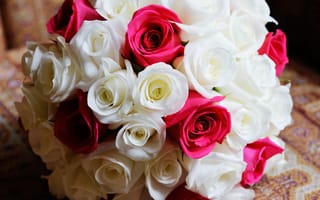 Картинка розы, белые, розовые, букет, цветы
