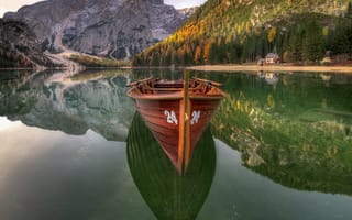 Картинка Брайес, лодка, Озеро, Доломитовые Альпы