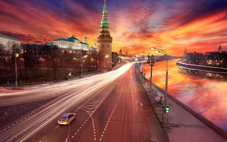Картинка Москва, закат, обработка, кремль
