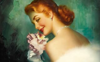 Картинка Edward Runci, цветок, спина, живопись, взгляд, перчатки, макияж, холст, прическа