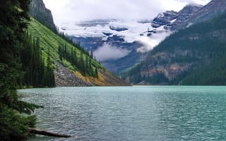 Картинка Lake Louise, озеро, лес, горы, канада, Alberta, облака, Banff National Park