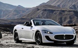 Картинка Maserati, Горы, Белый, 2014, White, Автомобиль, GranCabrio, Кабрио, MC, Car, Мазерати, Гран