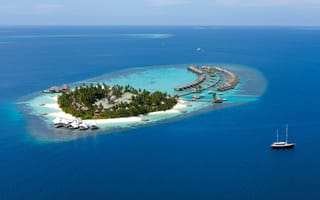 Картинка Maldives, yacht, яхта, океан, ocean, fesdu, palm, мальдивы, bungalow, остров, бунгало, island, пальмы