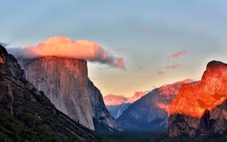 Обои горы, Национальный парк Йосемити, Yosemite National Park, облака, лес, США, деревья, небо