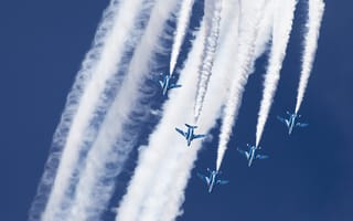 Картинка Kawasaki T-4, группа, праздник, пилотажная, Blue Impulse