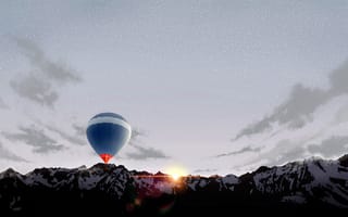 Картинка горы, воздушный шар, рассвет
