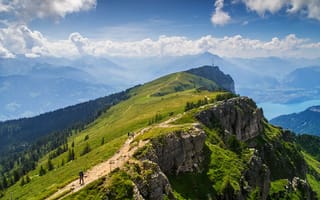 Картинка Bernese Alps, природа, озеро, Lake Thun, горы, лето