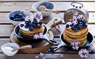 Картинка блины, pancakes, завтрак, черника, сметана, Anna Verdina, ягоды