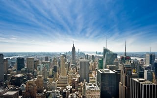 Картинка небо, Нью-Йорк, небоскребы, Манхэттен, панорама, США