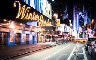 Картинка USA, США, Нью-Йорк, улица, огни, небоскребы, вывески, Winter Garden Theatre, New York