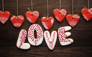 Картинка любовь, cookies, романтика, love, romantic, hearts, red, Valentine's Day, сердечки