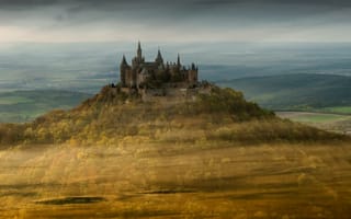 Обои туман, пейзаж, Castle Hohenzollern