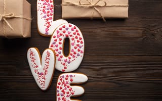 Картинка любовь, подарки, романтика, red, cookies, hearts, love, romantic, сердечки, Valentine's Day, gift