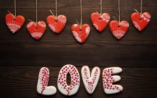 Обои любовь, cookies, hearts, romantic, red, романтика, Valentine's Day, сердечки, gift, love