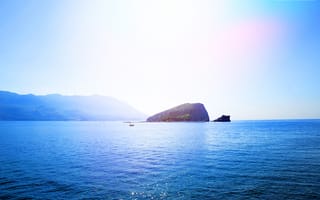 Картинка море, будва, черногория, вода, св никола, солнце, лето, остров, горы, island, sea. montenegro, nature, бечичи, небо