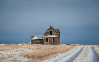 Картинка поле, дом, снег