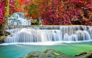 Картинка waterfall, autumn, emerald, river, flow, water