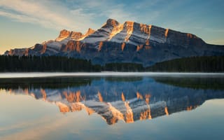 Картинка banff, отражение, national park, two jack, reflection, rundle, лес, lake, гора, природа, canada, озеро