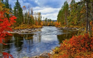 Обои река, пейзаж, осень, природа