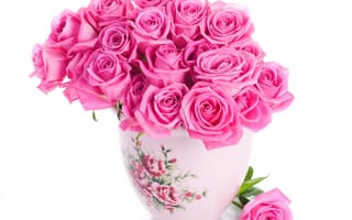 Картинка pink, beautiful, vase, roses, flowers, розы, bouquet, розовые