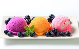 Картинка ice cream, delicious, sweet, fruit, berries, plate, colorful, dessert, yummy