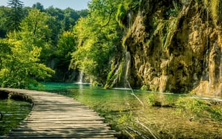 Картинка Хорватия, дорожка, Плитвицкие озёра, зелень, озеро