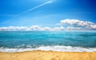 Обои песок, море, небо, берег, beach, wave, sand, пляж, seascape, sea