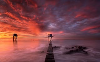 Картинка закат, море, мост
