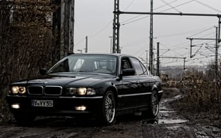 Картинка BMW, Грязь, bimmer, Черный, БМВ, Фары, E38, Бумер, 740i