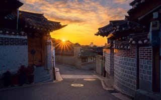 Картинка Южная Корея, рассвет, Сеул, утро, старый город