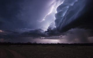 Картинка Clouds, Field, Lighting, Rain, Road