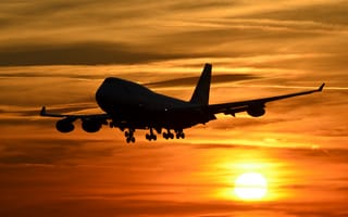 Картинка закат, Boeing 747, пассажирский, небо, самолёт